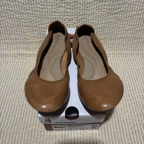 Hush Puppies Chaste Ballet Leather Cognac Size 7.5 Wide - Picture 3 of 7